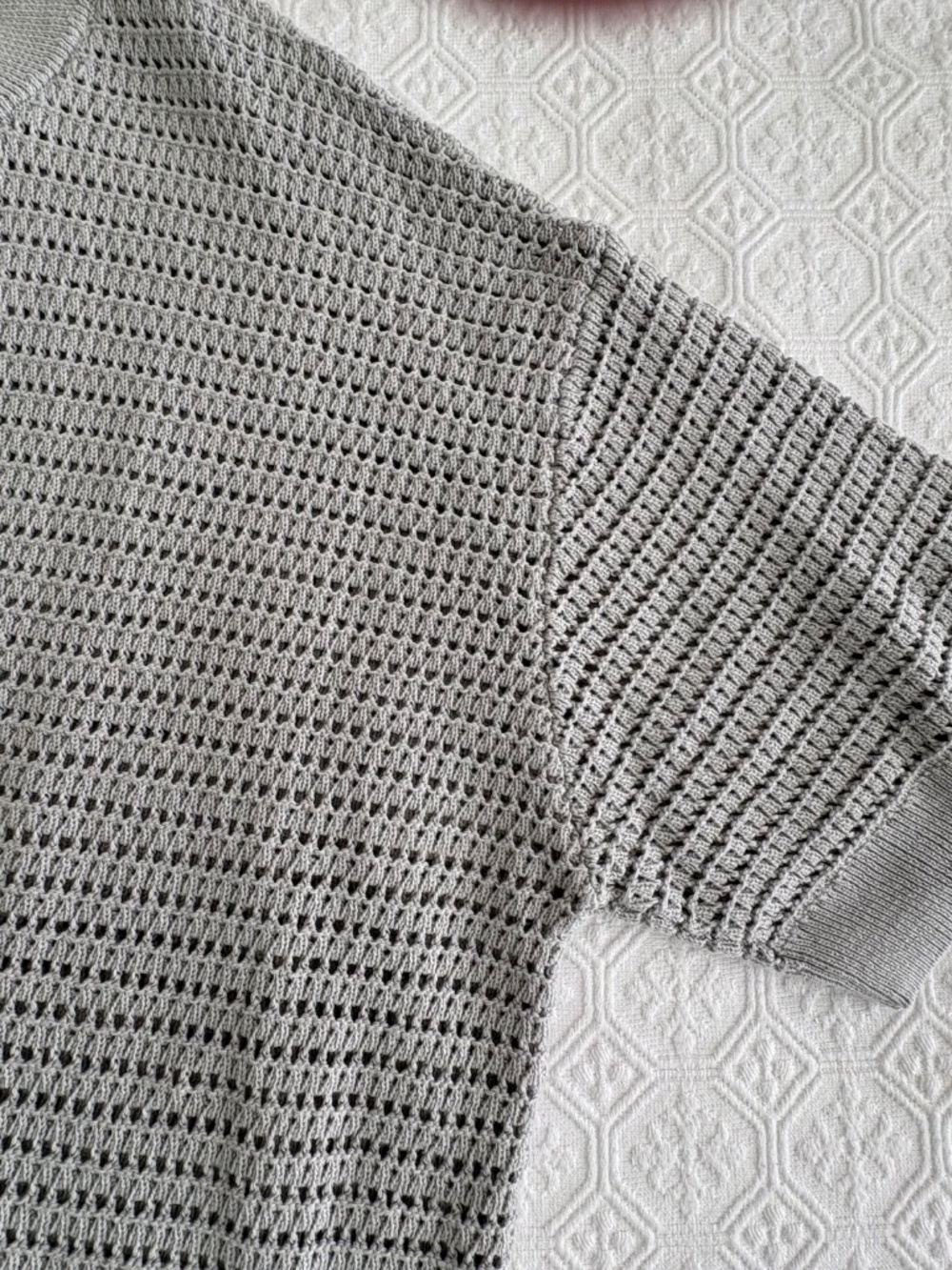 Varley Callie Open Knit Cotton Polo Top Mirage Grey Size Large Like New - Picture 3 of 7